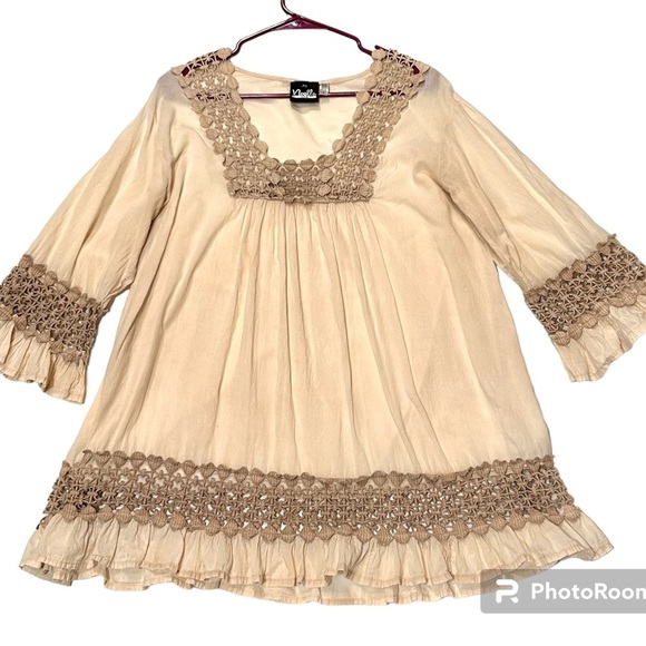 Coastal Cowgirl Noelle Beige & Cream Lace Crochet BOHO Hippie Peasant Blouse XXL - Picture 5 of 5